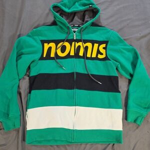 Nomis Mens Full Zip Hoodie Green Black Color Block Embroidered Logo Size M